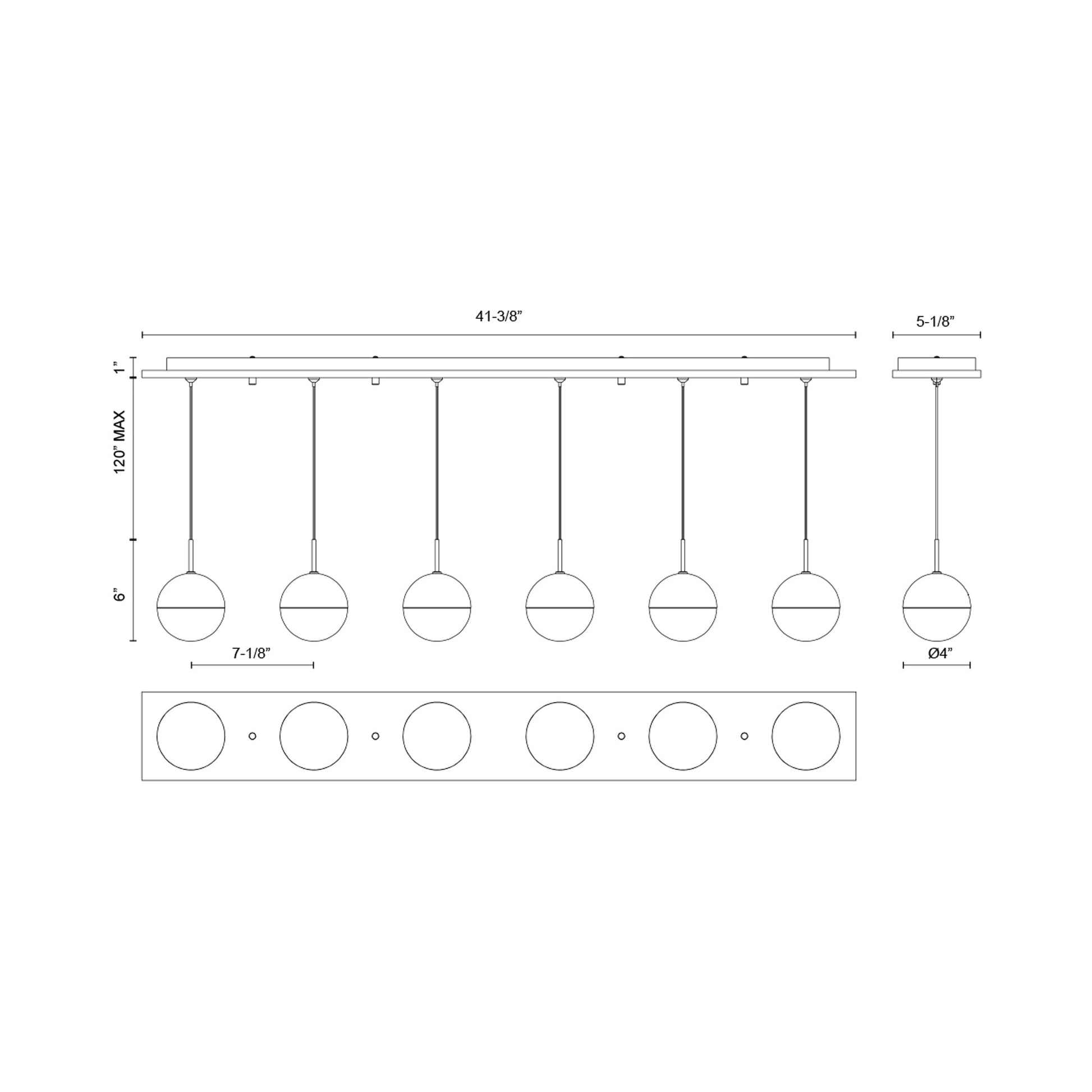 Pluto Rectangle Multi Light LED Pendant Light - line drawing.