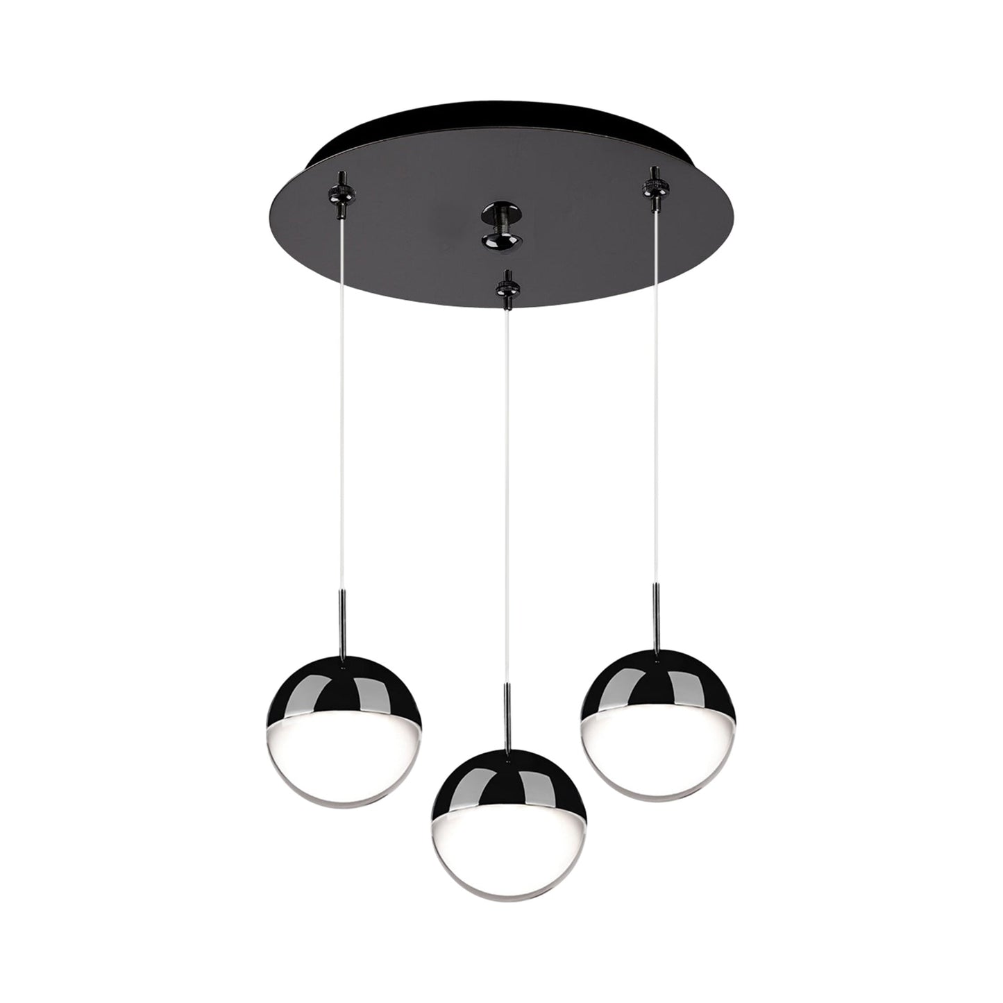 Pluto Round Multi Light LED Pendant Light in Black Chrome (3-Light).