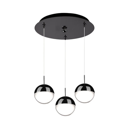 Pluto Round Multi Light LED Pendant Light in Black Chrome (3-Light).