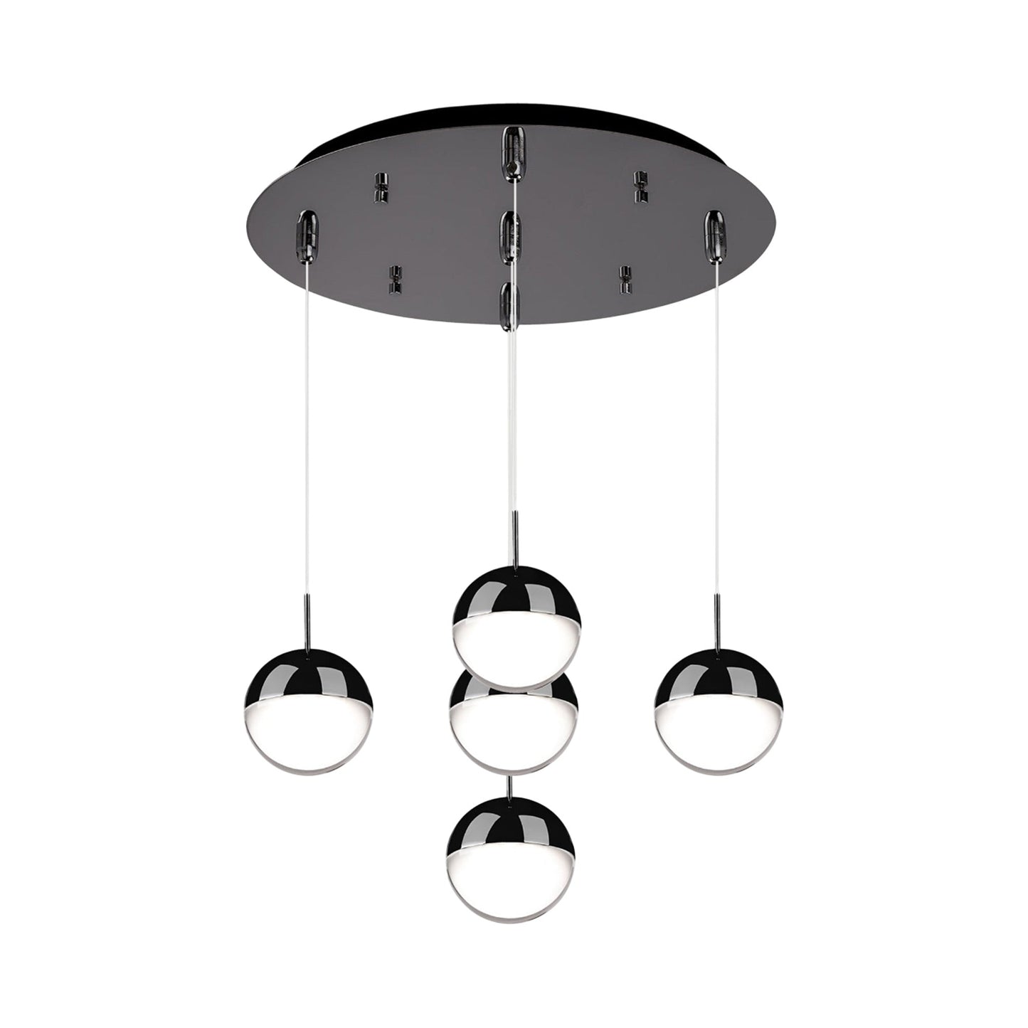 Pluto Round Multi Light LED Pendant Light in Black Chrome (5-Light).