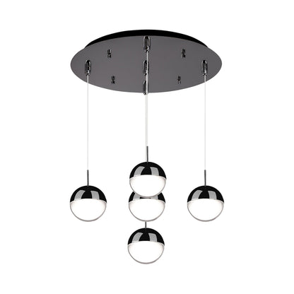 Pluto Round Multi Light LED Pendant Light in Black Chrome (5-Light).
