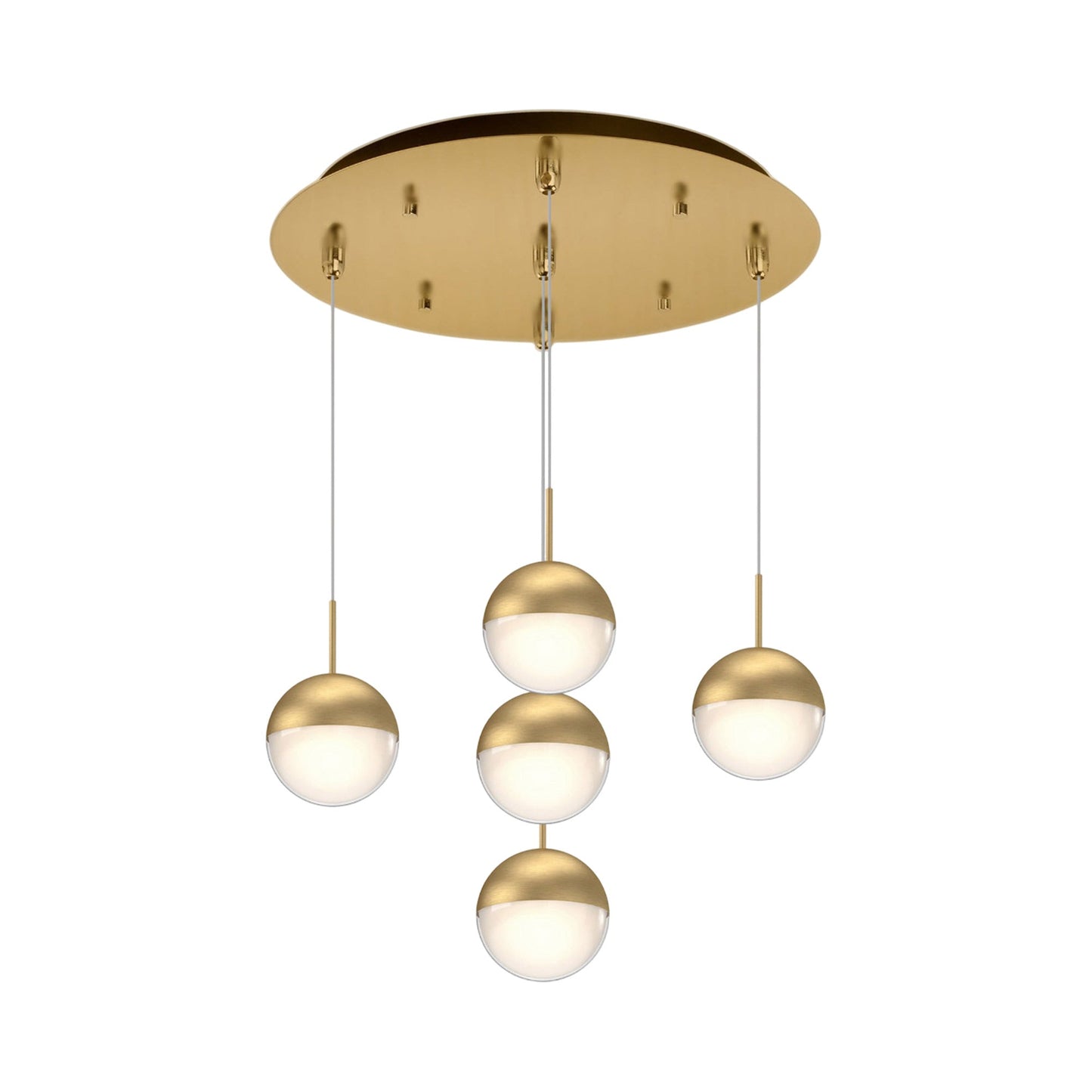 Pluto Round Multi Light LED Pendant Light in Brushed Gold (5-Light).