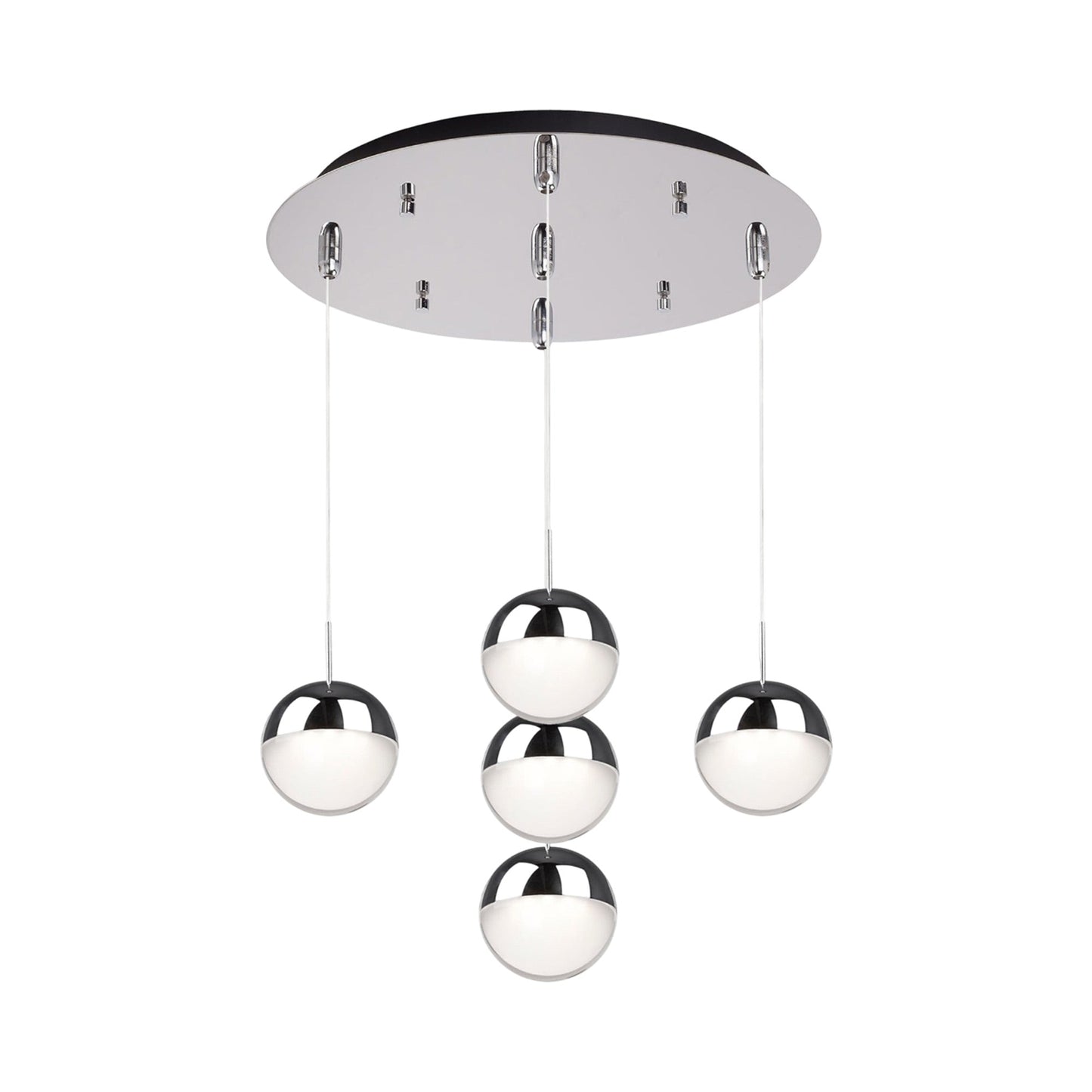 Pluto Round Multi Light LED Pendant Light in Chrome (5-Light).