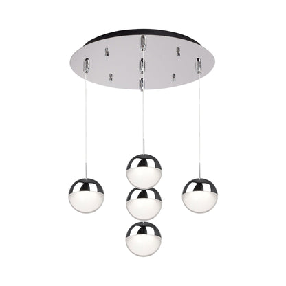 Pluto Round Multi Light LED Pendant Light in Chrome (5-Light).