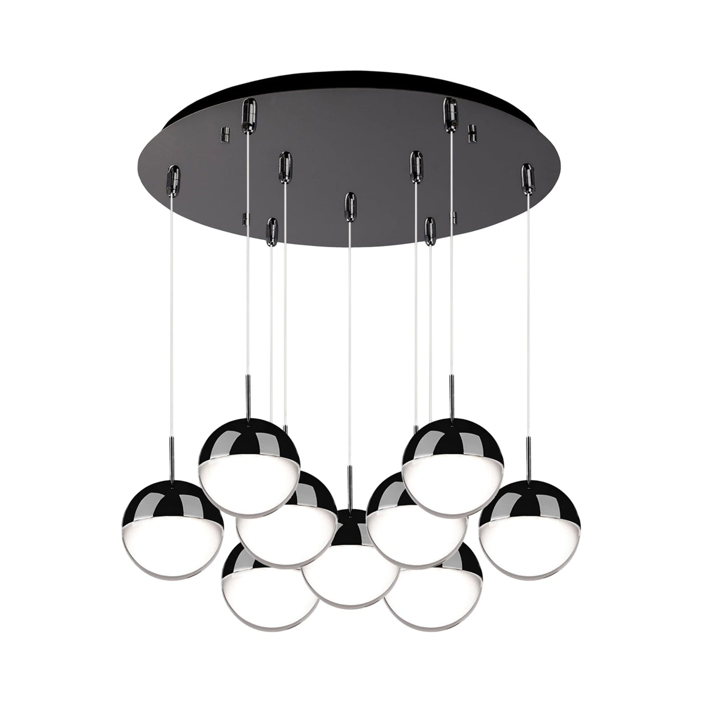 Pluto Round Multi Light LED Pendant Light in Black Chrome (9-Light).
