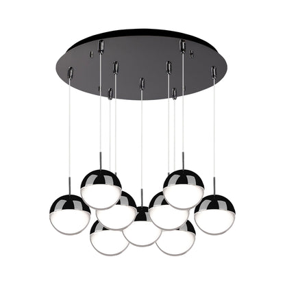 Pluto Round Multi Light LED Pendant Light in Black Chrome (9-Light).