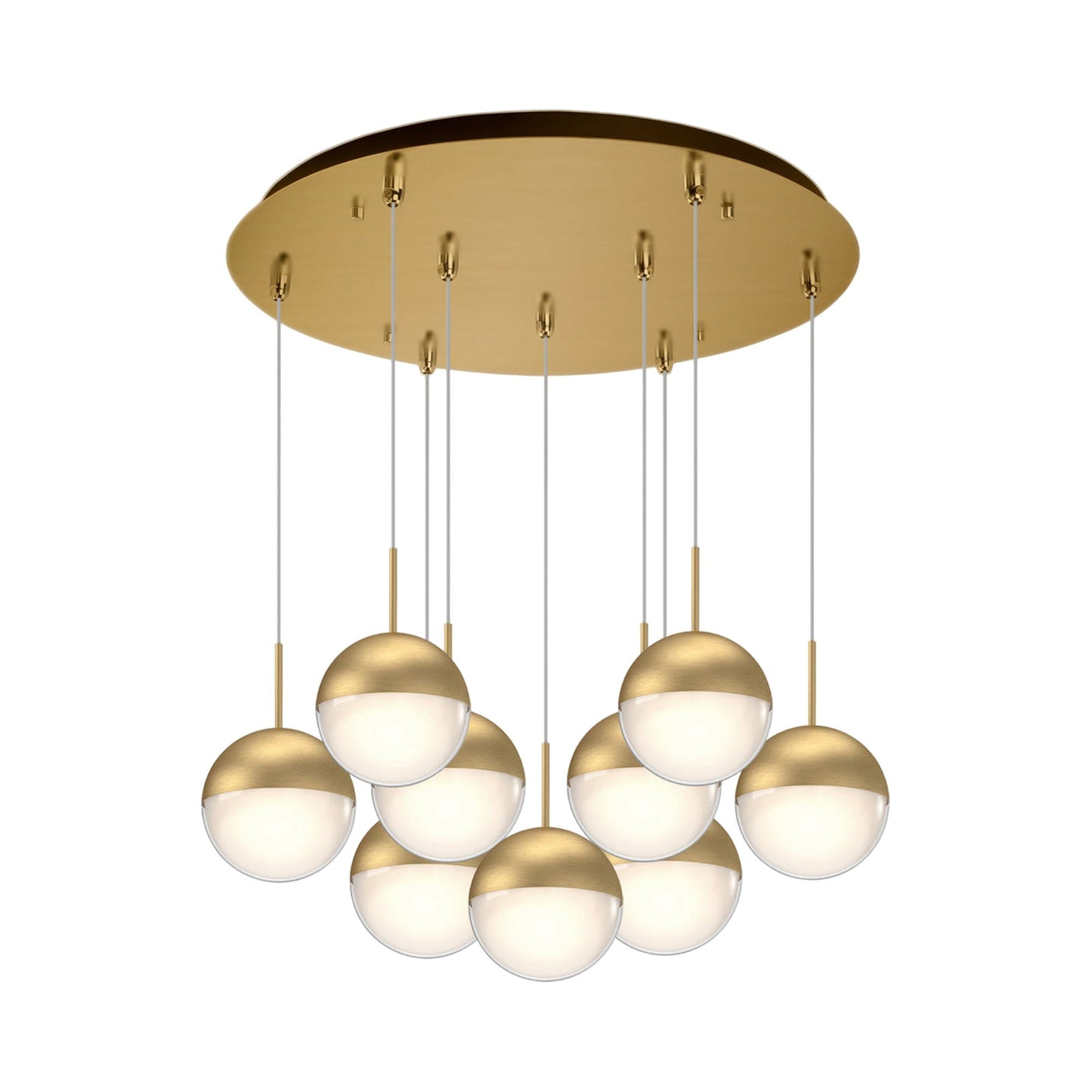 Pluto Round Multi Light LED Pendant Light in Brushed Gold (9-Light).