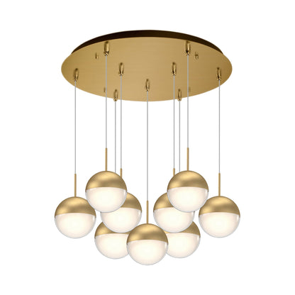 Pluto Round Multi Light LED Pendant Light in Brushed Gold (9-Light).