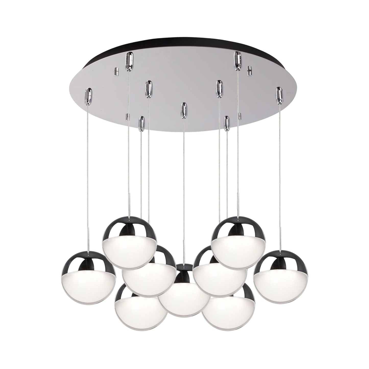 Pluto Round Multi Light LED Pendant Light in Chrome (9-Light).