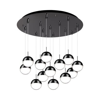 Pluto Round Multi Light LED Pendant Light in Black Chrome (13-Light).
