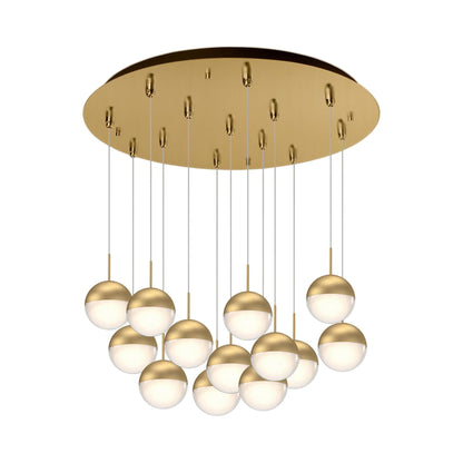 Pluto Round Multi Light LED Pendant Light in Brushed Gold (13-Light).