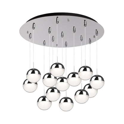 Pluto Round Multi Light LED Pendant Light in Chrome (13-Light).