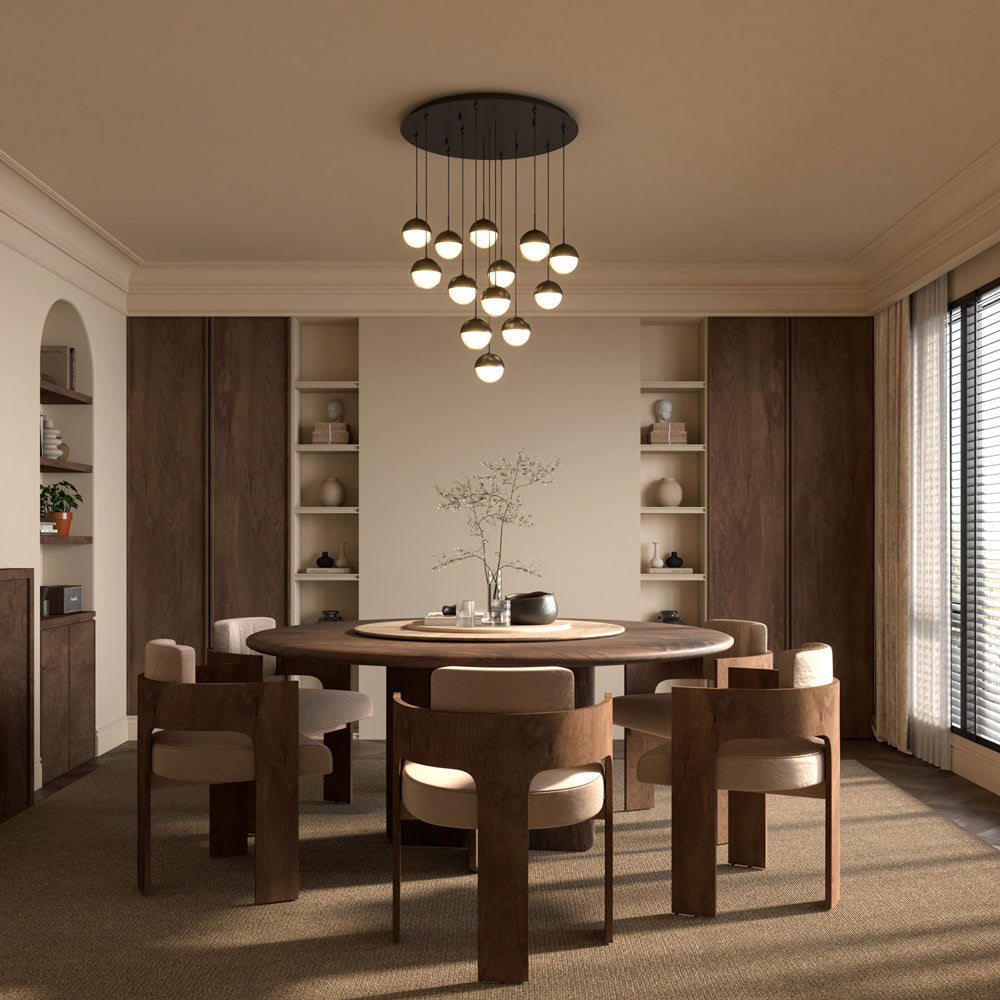Pluto Round Multi Light LED Pendant Light in dining room.