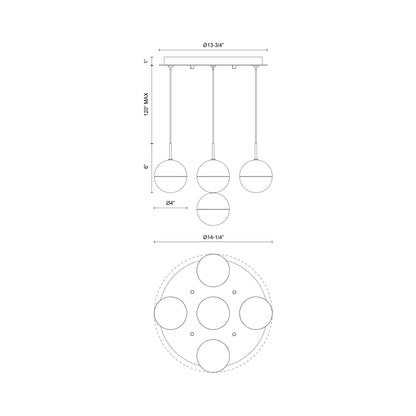 Pluto Round Multi Light LED Pendant Light - line drawing.