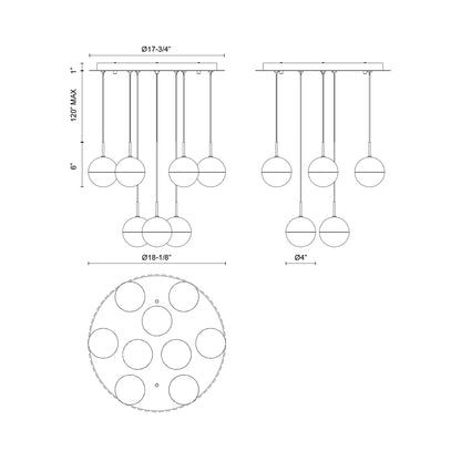 Pluto Round Multi Light LED Pendant Light - line drawing.