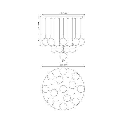 Pluto Round Multi Light LED Pendant Light - line drawing.
