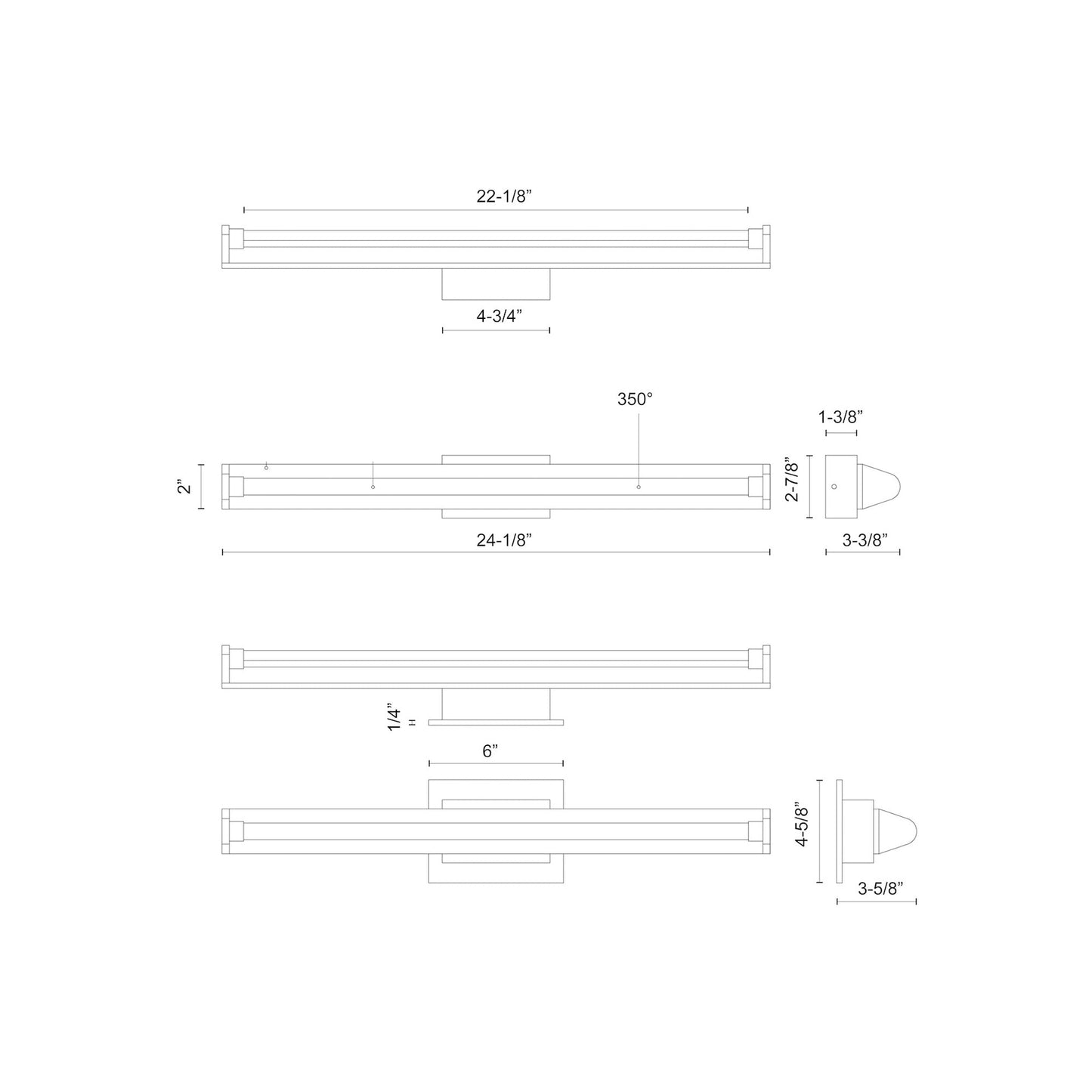 Plymouth LED Vanity Wall Light - line drawing.