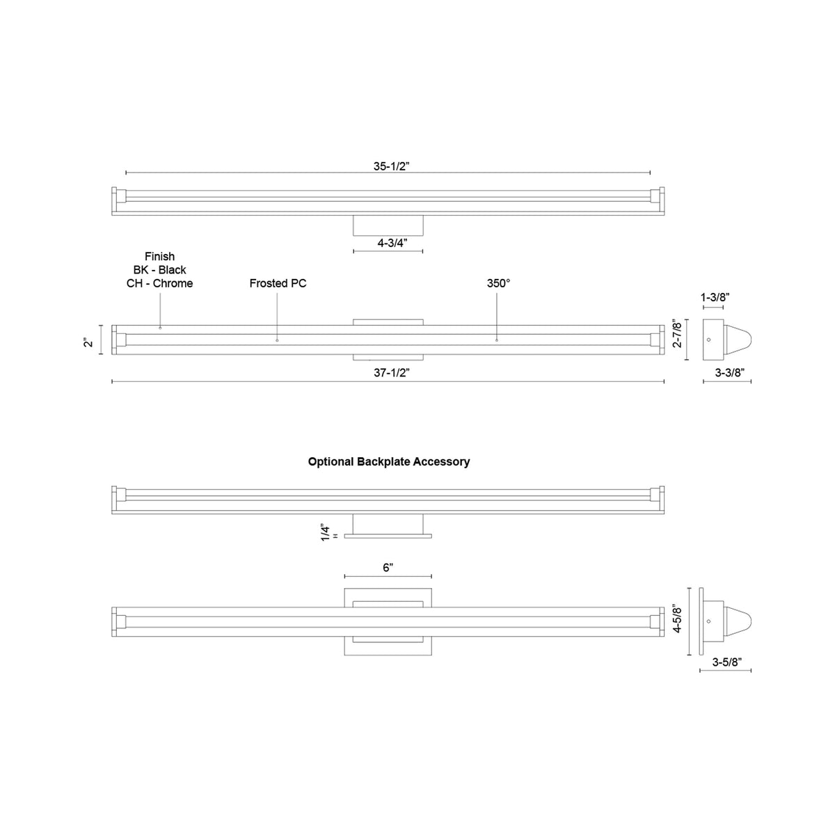 Plymouth LED Vanity Wall Light - line drawing.