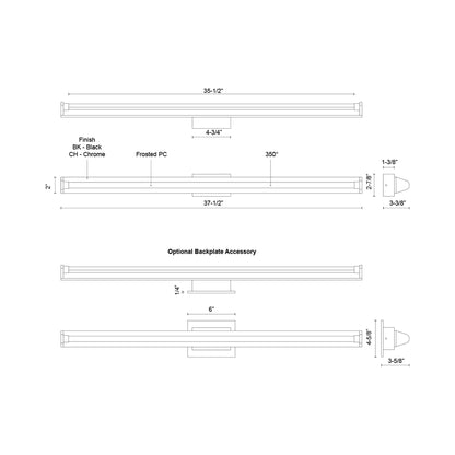 Plymouth LED Vanity Wall Light - line drawing.