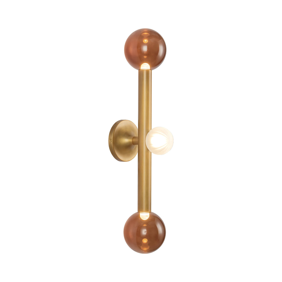 Reese LED Bath Vanity Light in Vintage Brass/Amber Glass.