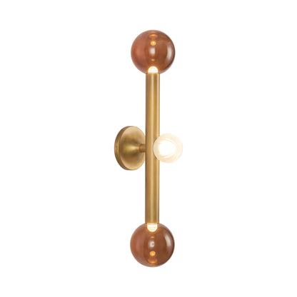 Reese LED Bath Vanity Light in Vintage Brass/Amber Glass.
