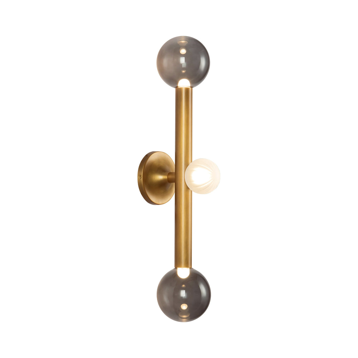 Reese LED Bath Vanity Light in Vintage Brass/Smoked Glass.