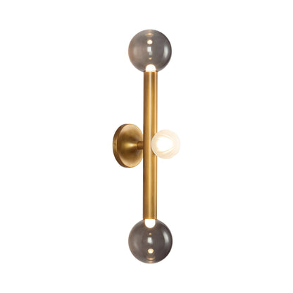 Reese LED Bath Vanity Light in Vintage Brass/Smoked Glass.