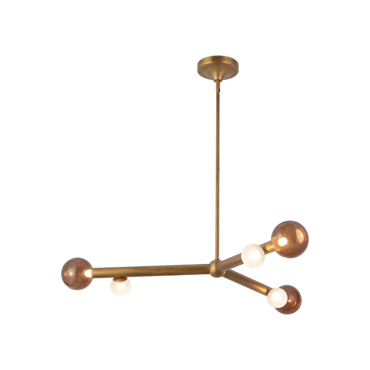 Reese LED Chandelier in Vintage Brass/Amber Glass (41-Inch).