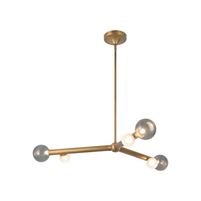 Reese LED Chandelier in Vintage Brass/Smoked Glass (41-Inch).