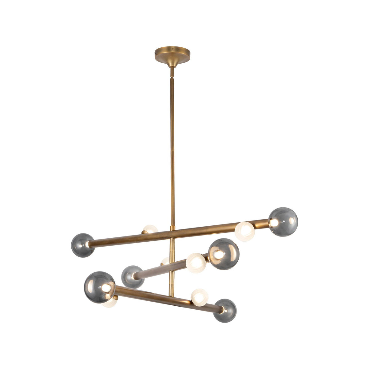 Reese LED Chandelier in Vintage Brass/Smoked Glass (47.5-Inch).