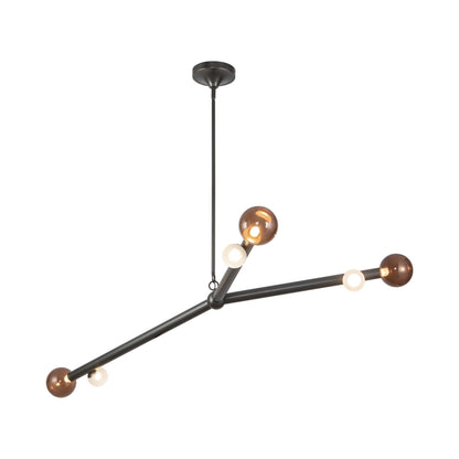 Reese LED Chandelier in Urban Bronze/Amber Glass (53-Inch).