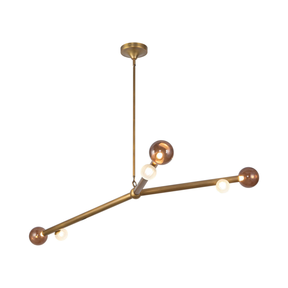 Reese LED Chandelier in Vintage Brass/Amber Glass (53-Inch).