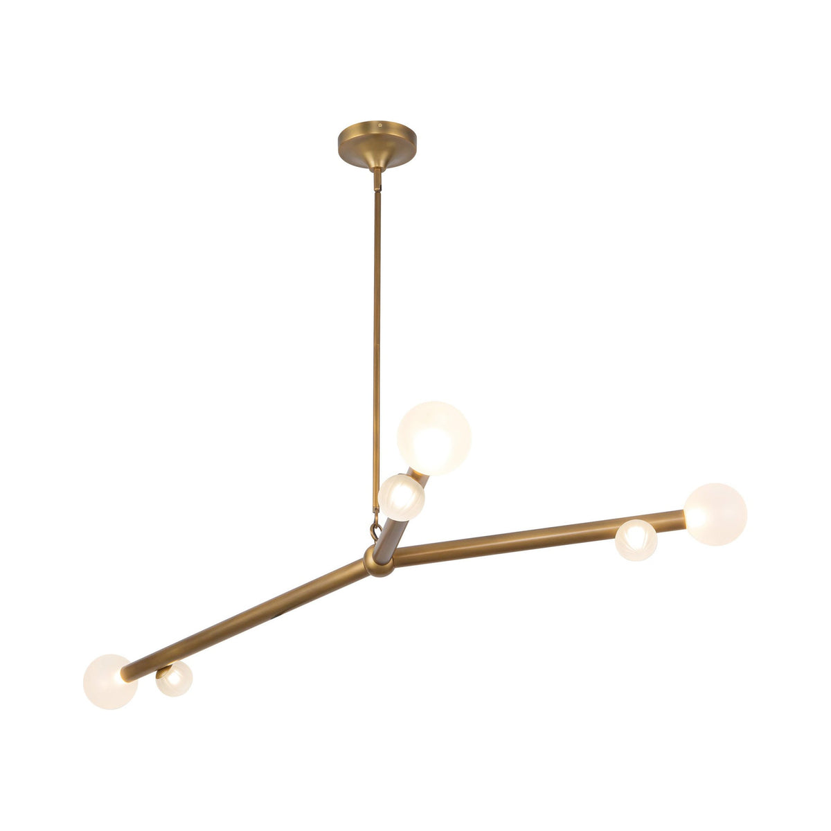 Reese LED Chandelier in Vintage Brass/Opal Glass (53-Inch).