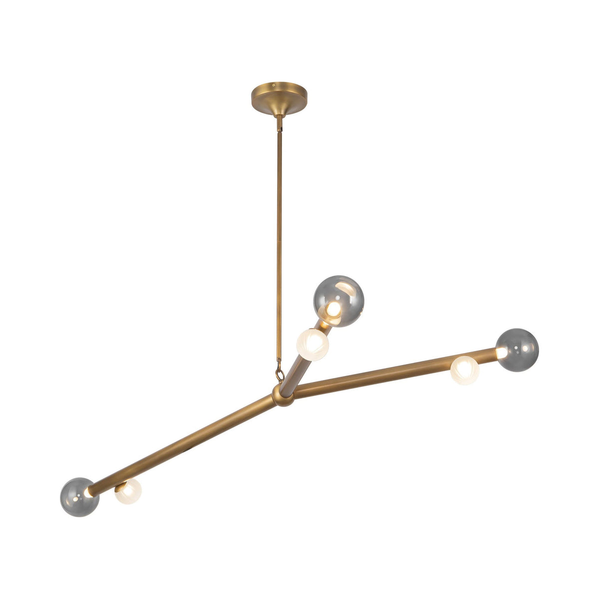 Reese LED Chandelier in Vintage Brass/Smoked Glass (53-Inch).