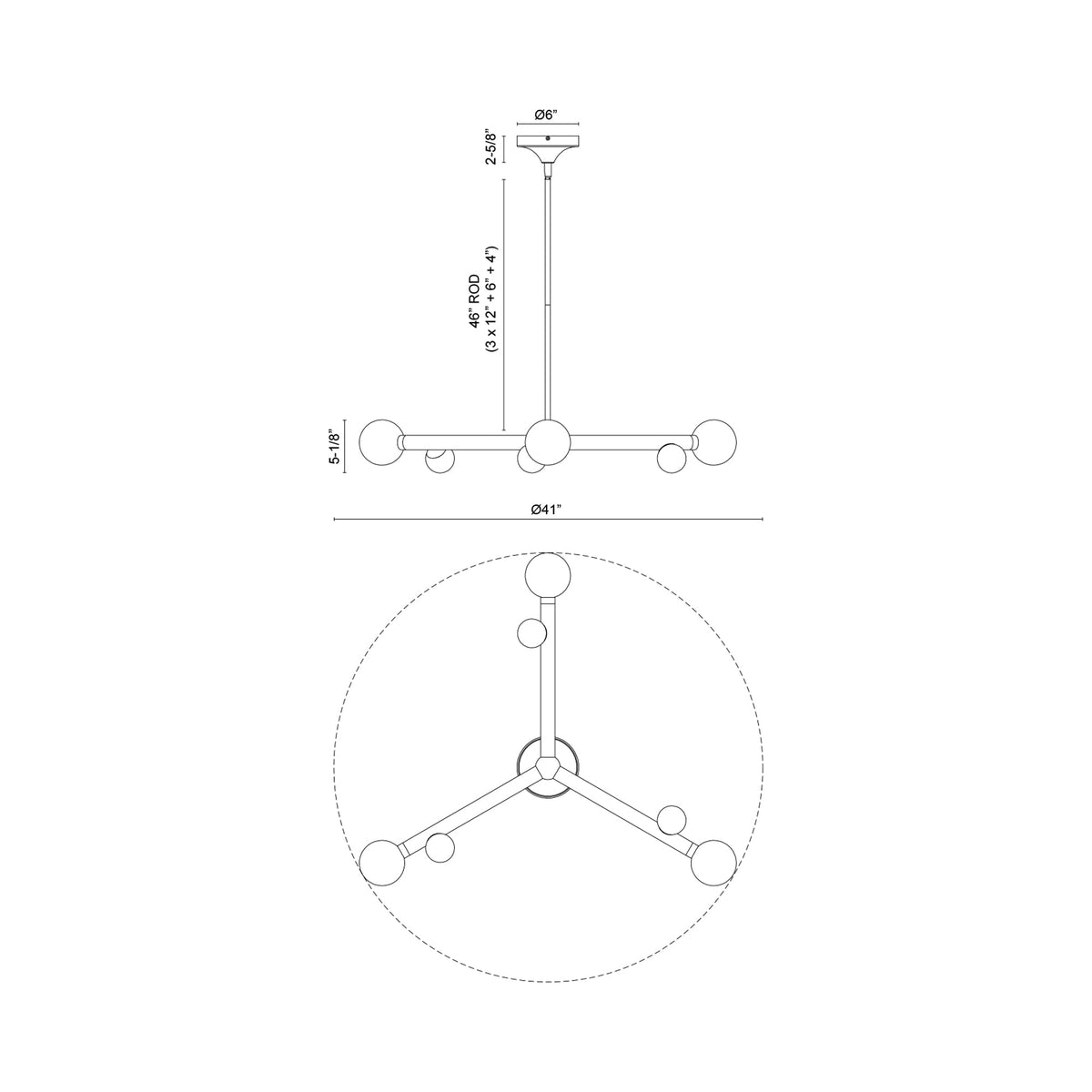 Reese LED Chandelier - line drawing.