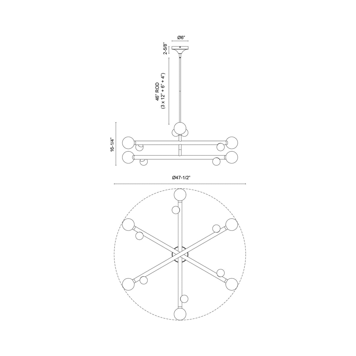 Reese LED Chandelier - line drawing.