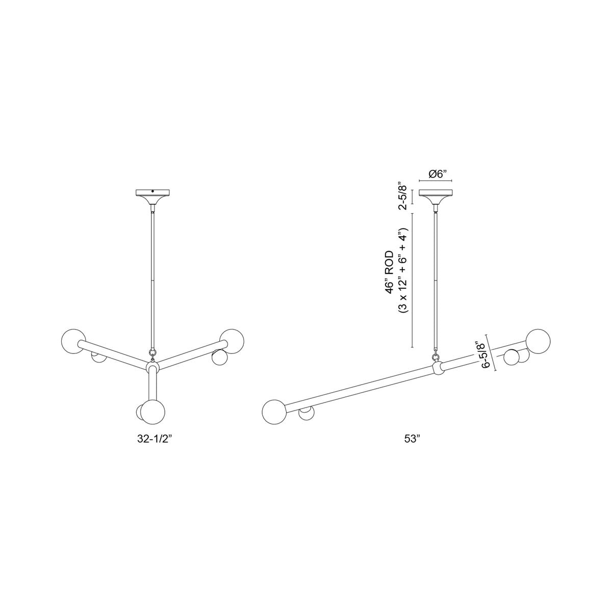 Reese LED Chandelier - line drawing.