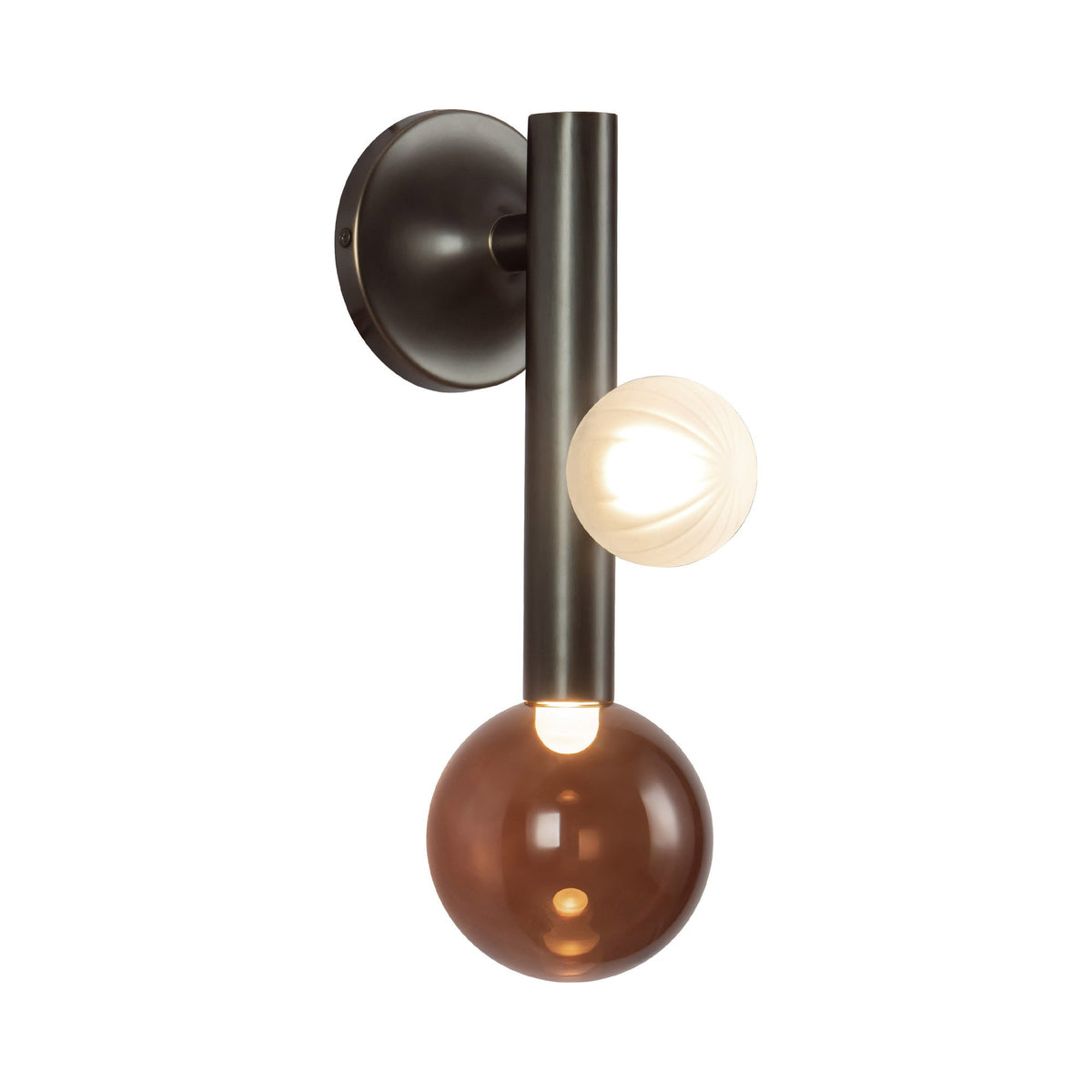 Reese LED Wall Light in Urban Bronze/Amber Glass.