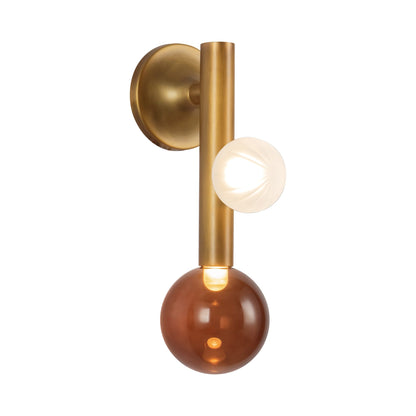 Reese LED Wall Light in Vintage Brass/Amber Glass.