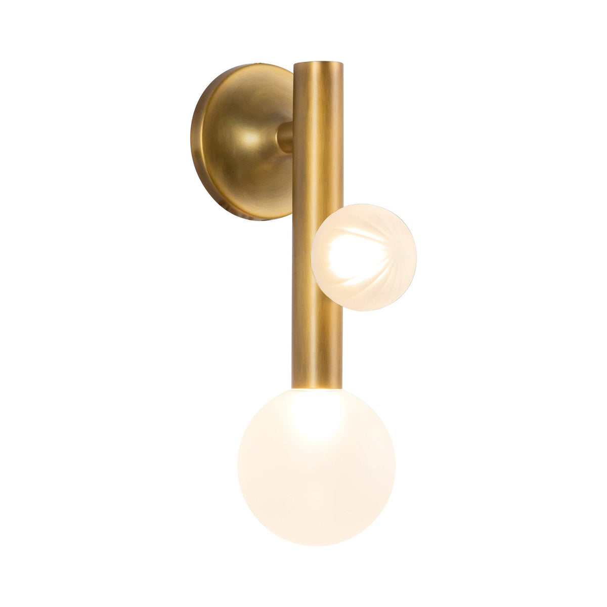 Reese LED Wall Light in Vintage Brass/Opal Glass.