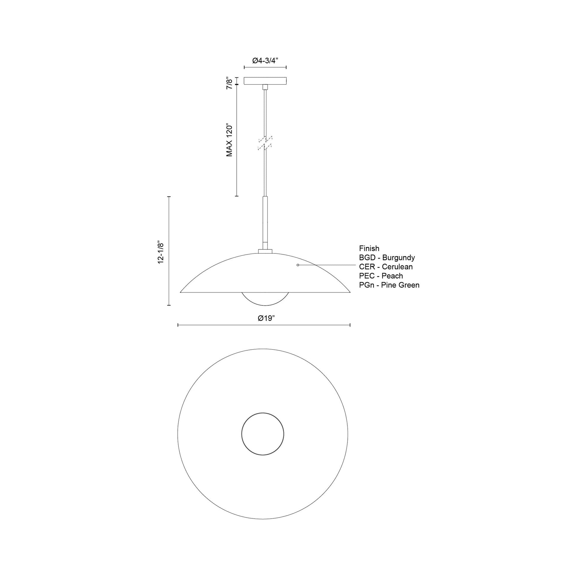 Regent Pendant Light - line drawing.