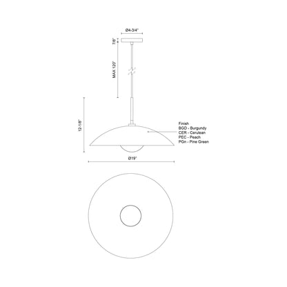 Regent Pendant Light - line drawing.