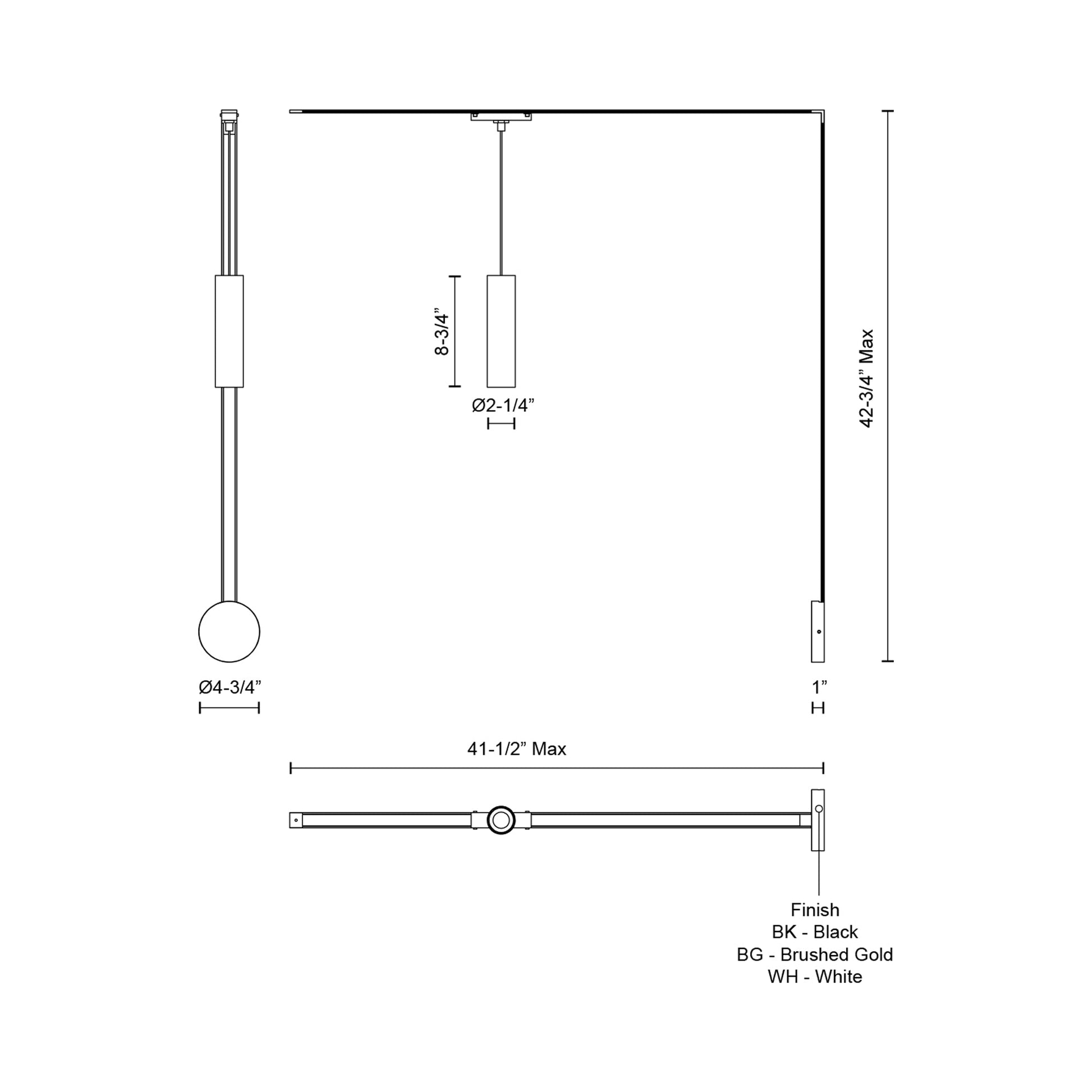 Remuda Trilo Track LED Wall Light - line drawing.