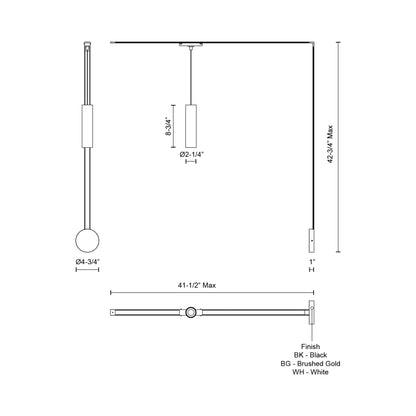 Remuda Trilo Track LED Wall Light - line drawing.