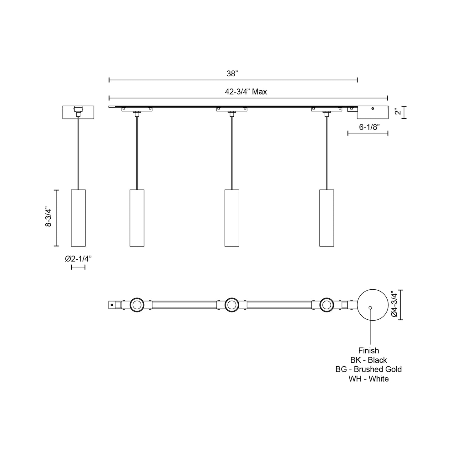 Remuda Trilo Track Multi Light LED Pendant Light - line drawing.
