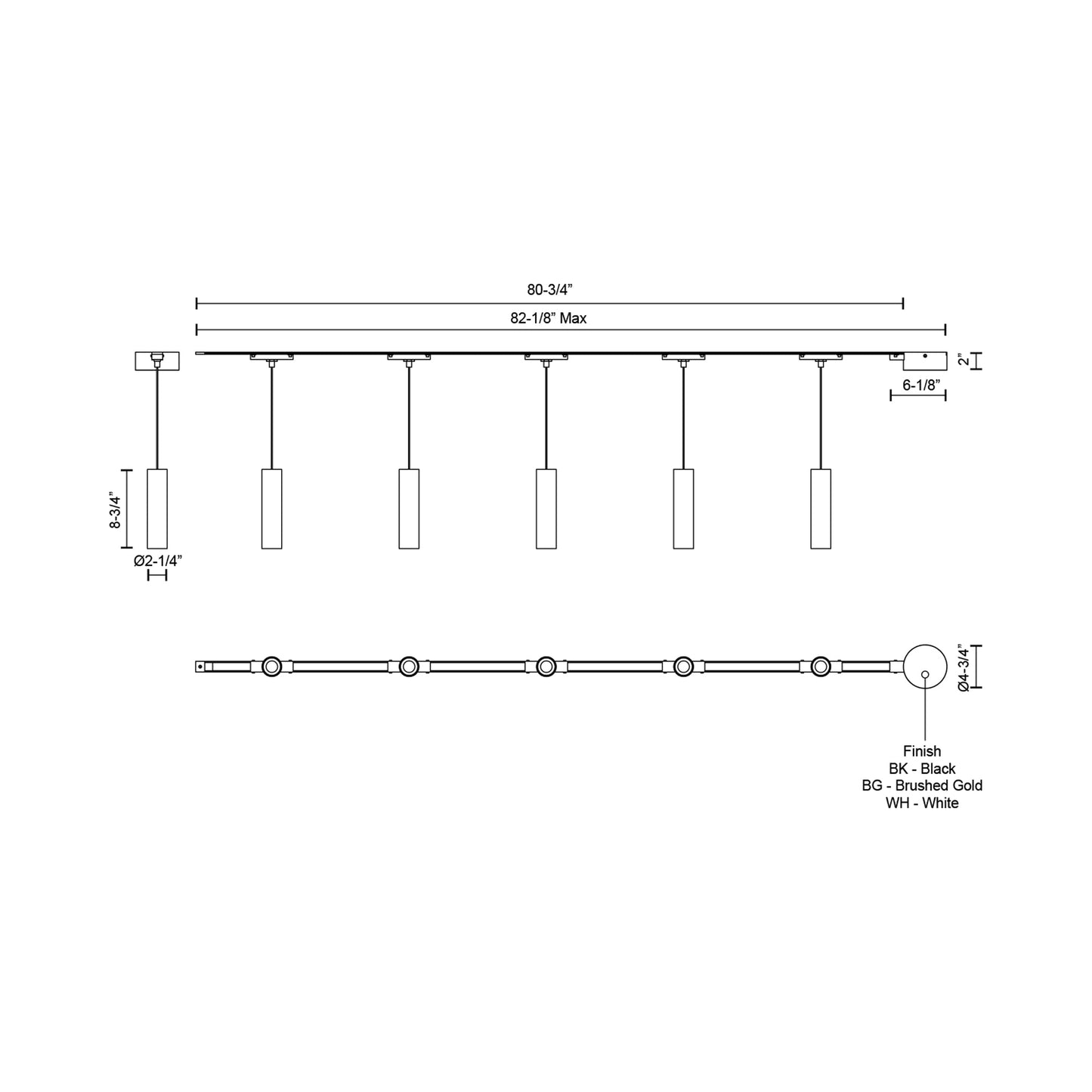 Remuda Trilo Track Multi Light LED Pendant Light - line drawing.