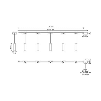 Remuda Trilo Track Multi Light LED Pendant Light - line drawing.