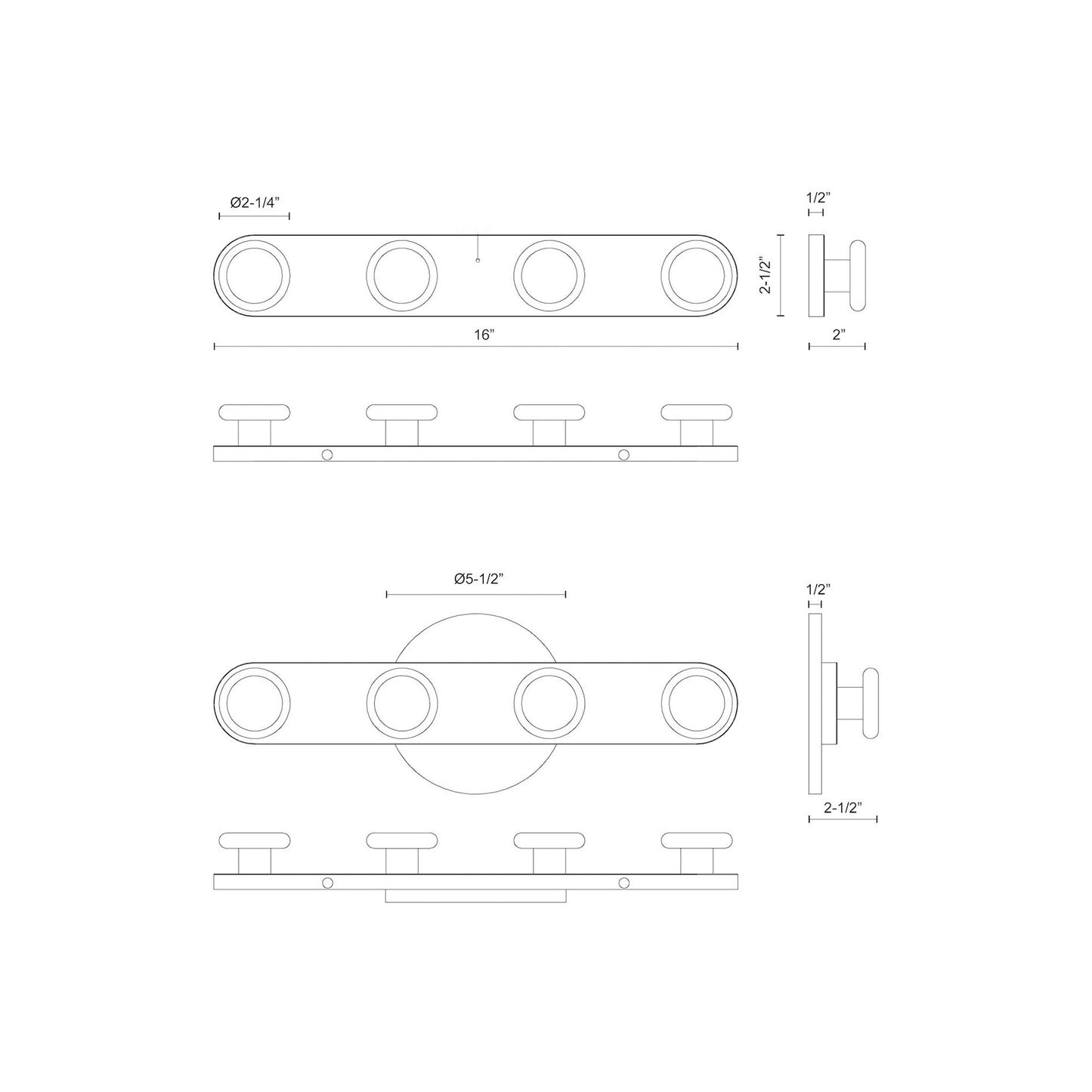 Rezz LED Vanity Wall Light - line drawing.