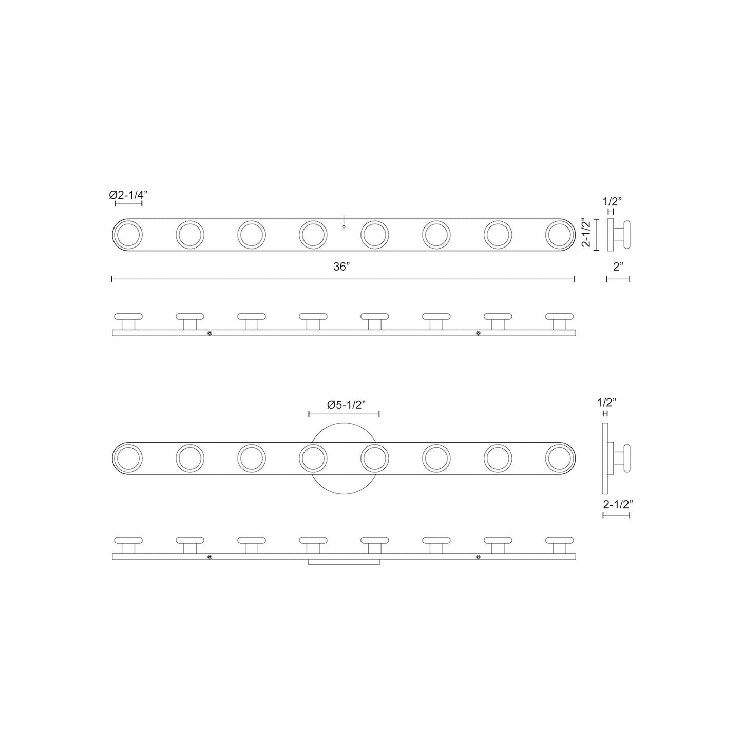 Rezz LED Vanity Wall Light - line drawing.