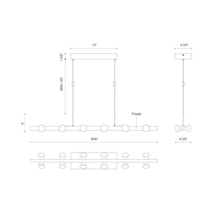 Rezz Linear LED Pendant Light - line drawing.